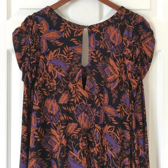 Free People Hello Lover Floral Print Long Puff Sleeve V-neck Tunic Top Black S - Picture 12 of 15